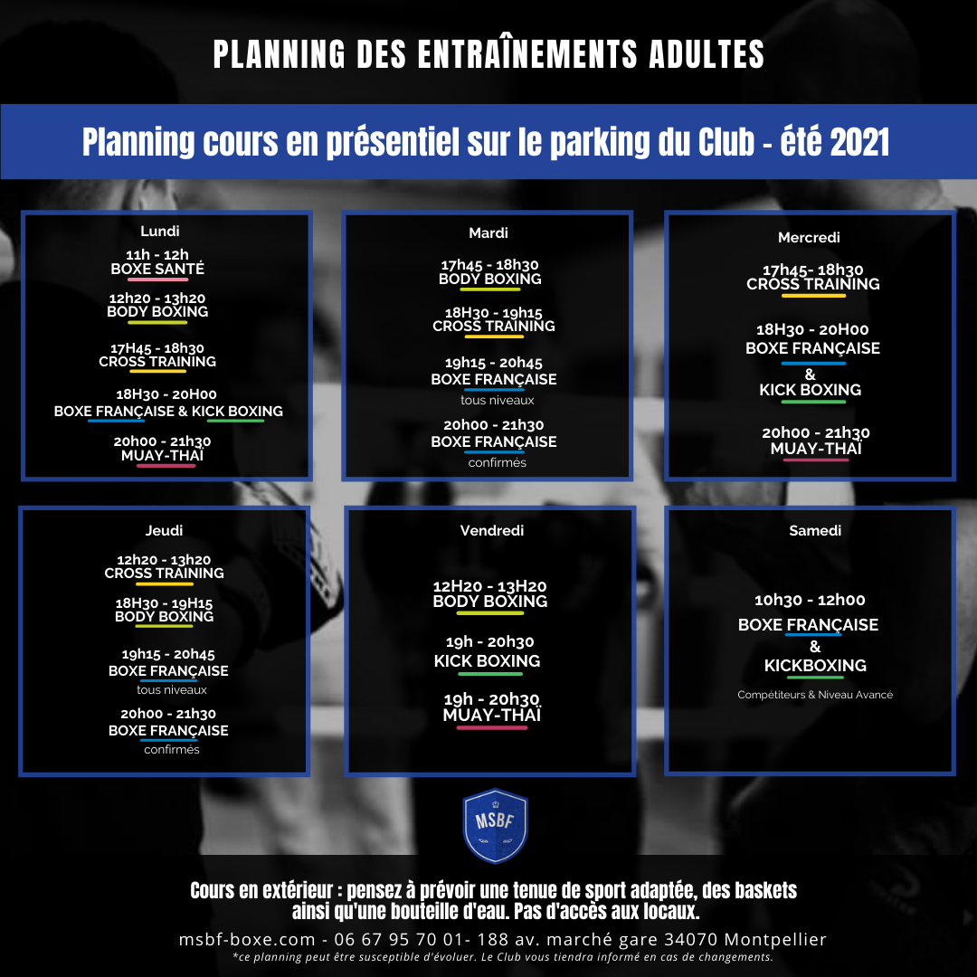 MSBF - planning été 2021